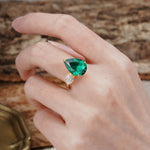 Classic, Minimalist 3-Prong Pear Cut Emerald Two Stones Wedding Ring - Additional view