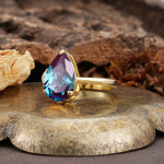 Classic, Minimalist 3-Prong Pear Cut Alexandrite Two Stones Wedding Ring - Additional view