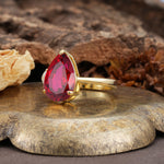 Classic, Minimalist 3-Prong Pear Cut Ruby Two Stones Wedding Ring - Additional view
