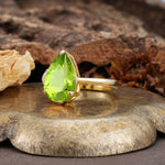 Classic, Minimalist 3-Prong Pear Cut Peridot Two Stones Wedding Ring - Additional view