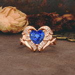 Unique, Luxurious Gothic Style 3 Prong Heart Cut Sapphire Engagement Ring - Additional view