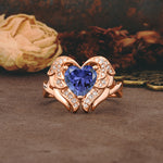 Unique, Luxurious Gothic Style 3 Prong Heart Cut Tanzanite Engagement Ring - Additional view
