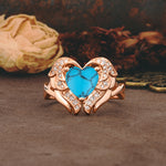 Unique, Luxurious Gothic Style 3 Prong Heart Cut Turquoise Engagement Ring - Additional view