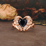 Unique, Luxurious Gothic Style 3 Prong Heart Cut Black Onyx Engagement Ring - Additional view