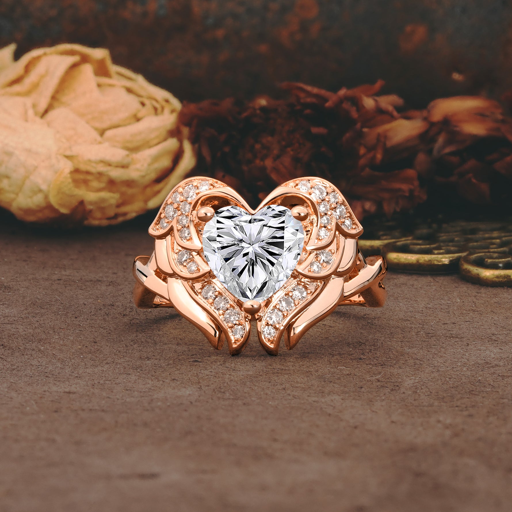 Unique, Luxurious Gothic Style 3 Prong Heart Cut Lab Diamond Engagement Ring - Additional view