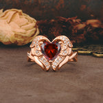 Unique, Luxurious Gothic Style 3 Prong Heart Cut Garnet Engagement Ring - Additional view