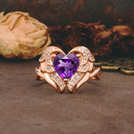 Unique, Luxurious Gothic Style 3 Prong Heart Cut Amethyst Engagement Ring - Additional view
