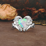 Unique, Luxurious Gothic Style 3 Prong Heart Cut Fire Opal Engagement Ring - Additional view