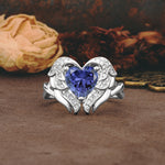 Unique, Luxurious Gothic Style 3 Prong Heart Cut Tanzanite Engagement Ring - Additional view