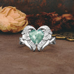 Unique, Luxurious Gothic Style 3 Prong Heart Cut Moss Agate Engagement Ring - Additional view