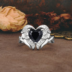 Unique, Luxurious Gothic Style 3 Prong Heart Cut Black Onyx Engagement Ring - Additional view