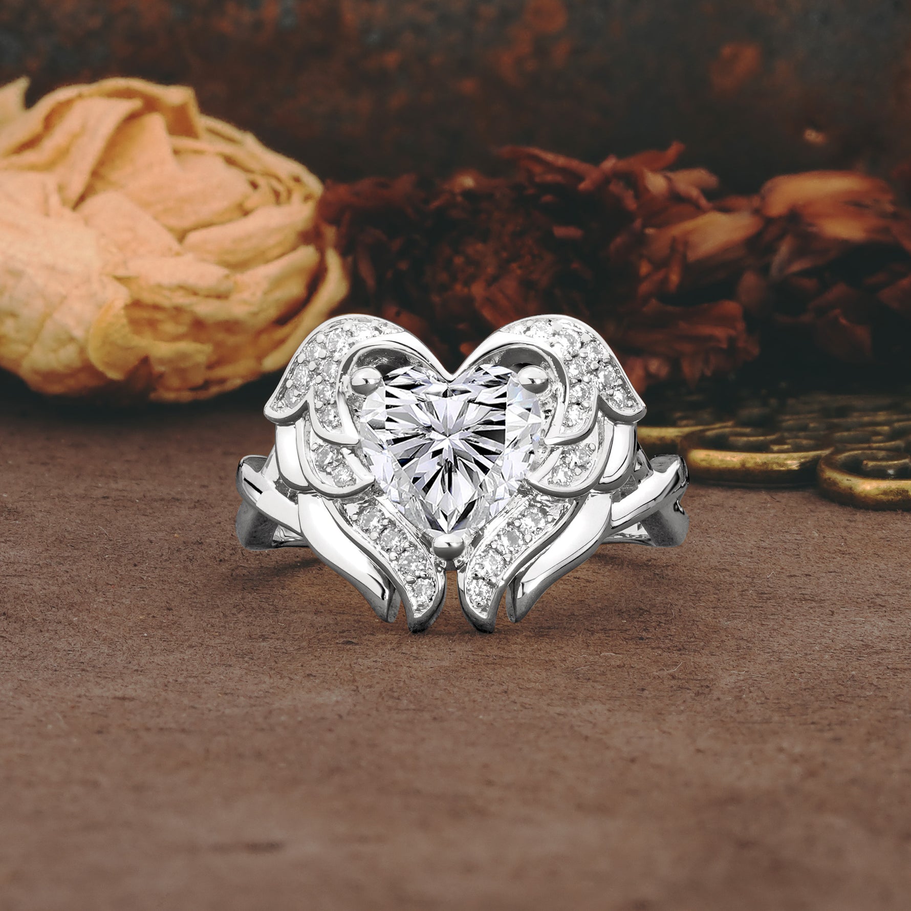 Unique, Luxurious Gothic Style 3 Prong Heart Cut Lab Diamond Engagement Ring - Additional view