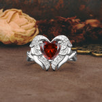 Unique, Luxurious Gothic Style 3 Prong Heart Cut Garnet Engagement Ring - Additional view