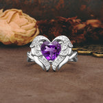 Unique, Luxurious Gothic Style 3 Prong Heart Cut Amethyst Engagement Ring - Additional view