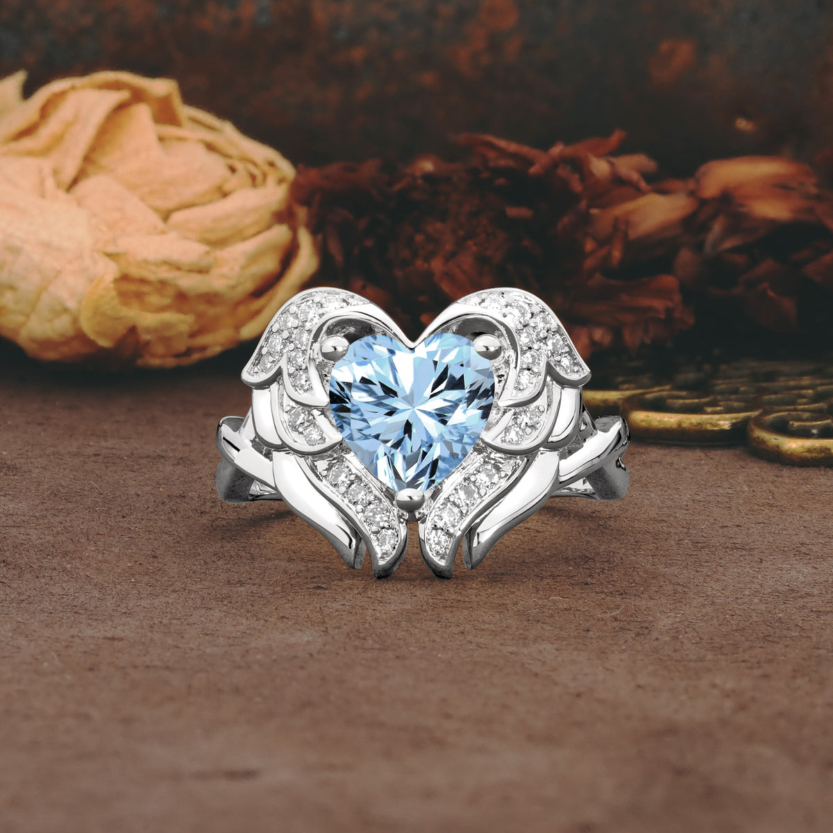 Unique, Luxurious Gothic Style 3 Prong Heart Cut Aquamarine Engagement Ring - Additional view