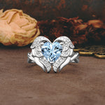 Unique, Luxurious Gothic Style 3 Prong Heart Cut Aquamarine Engagement Ring - Additional view