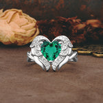 Unique, Luxurious Gothic Style 3 Prong Heart Cut Emerald Engagement Ring - Additional view