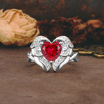 Unique, Luxurious Gothic Style 3 Prong Heart Cut Ruby Engagement Ring - Additional view