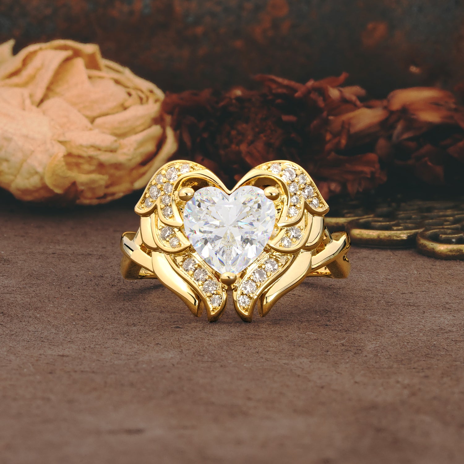 Unique, Luxurious Gothic Style 3 Prong Heart Cut Moissanite Engagement Ring - Additional view
