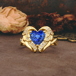 Unique, Luxurious Gothic Style 3 Prong Heart Cut Sapphire Engagement Ring - Additional view