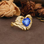 Unique, Luxurious Gothic Style 3 Prong Heart Cut Sapphire Engagement Ring - Additional view