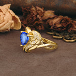 Unique, Luxurious Gothic Style 3 Prong Heart Cut Sapphire Engagement Ring - Additional view