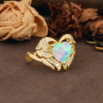 Unique, Luxurious Gothic Style 3 Prong Heart Cut Fire Opal Engagement Ring - Additional view