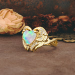 Unique, Luxurious Gothic Style 3 Prong Heart Cut Fire Opal Engagement Ring - Additional view
