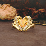 Unique, Luxurious Gothic Style 3 Prong Heart Cut Citrine Engagement Ring - Additional view