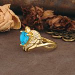 Unique, Luxurious Gothic Style 3 Prong Heart Cut Turquoise Engagement Ring - Additional view