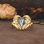 Unique, Luxurious Gothic Style 3 Prong Heart Cut Black Rutilated Quartz Engagement Ring - Additional view