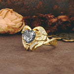 Unique, Luxurious Gothic Style 3 Prong Heart Cut Black Rutilated Quartz Engagement Ring - Additional view