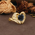 Unique, Luxurious Gothic Style 3 Prong Heart Cut Black Onyx Engagement Ring - Additional view