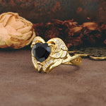 Unique, Luxurious Gothic Style 3 Prong Heart Cut Black Onyx Engagement Ring - Additional view