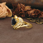 Unique, Luxurious Gothic Style 3 Prong Heart Cut Black Onyx Engagement Ring - Additional view