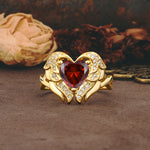 Unique, Luxurious Gothic Style 3 Prong Heart Cut Garnet Engagement Ring - Additional view
