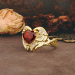 Unique, Luxurious Gothic Style 3 Prong Heart Cut Garnet Engagement Ring - Additional view
