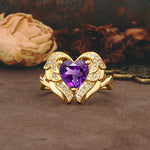 Unique, Luxurious Gothic Style 3 Prong Heart Cut Amethyst Engagement Ring - Additional view