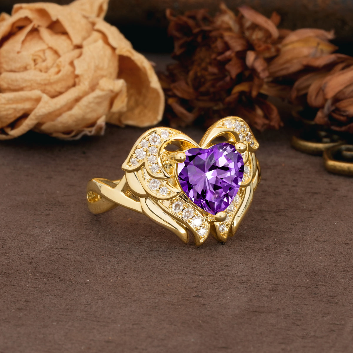 Unique, Luxurious Gothic Style 3 Prong Heart Cut Amethyst Engagement Ring - Additional view