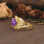 Unique, Luxurious Gothic Style 3 Prong Heart Cut Amethyst Engagement Ring - Additional view
