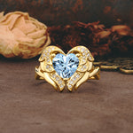 Unique, Luxurious Gothic Style 3 Prong Heart Cut Aquamarine Engagement Ring - Additional view