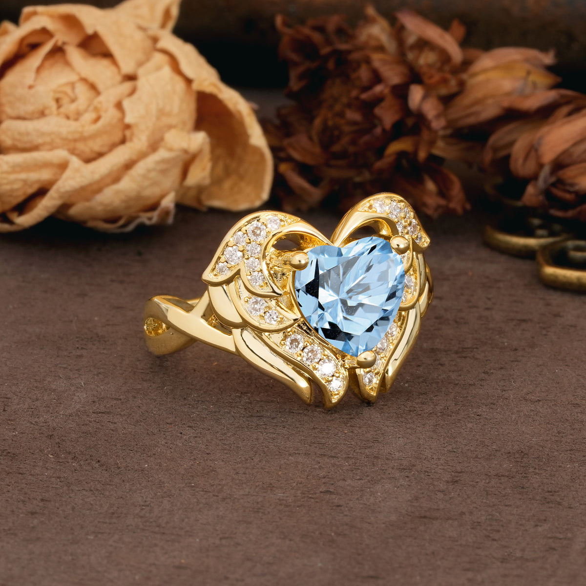Unique, Luxurious Gothic Style 3 Prong Heart Cut Aquamarine Engagement Ring - Additional view