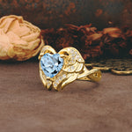 Unique, Luxurious Gothic Style 3 Prong Heart Cut Aquamarine Engagement Ring - Additional view