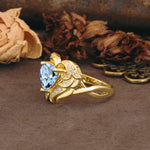 Unique, Luxurious Gothic Style 3 Prong Heart Cut Aquamarine Engagement Ring - Additional view