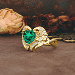 Unique, Luxurious Gothic Style 3 Prong Heart Cut Emerald Engagement Ring - Additional view
