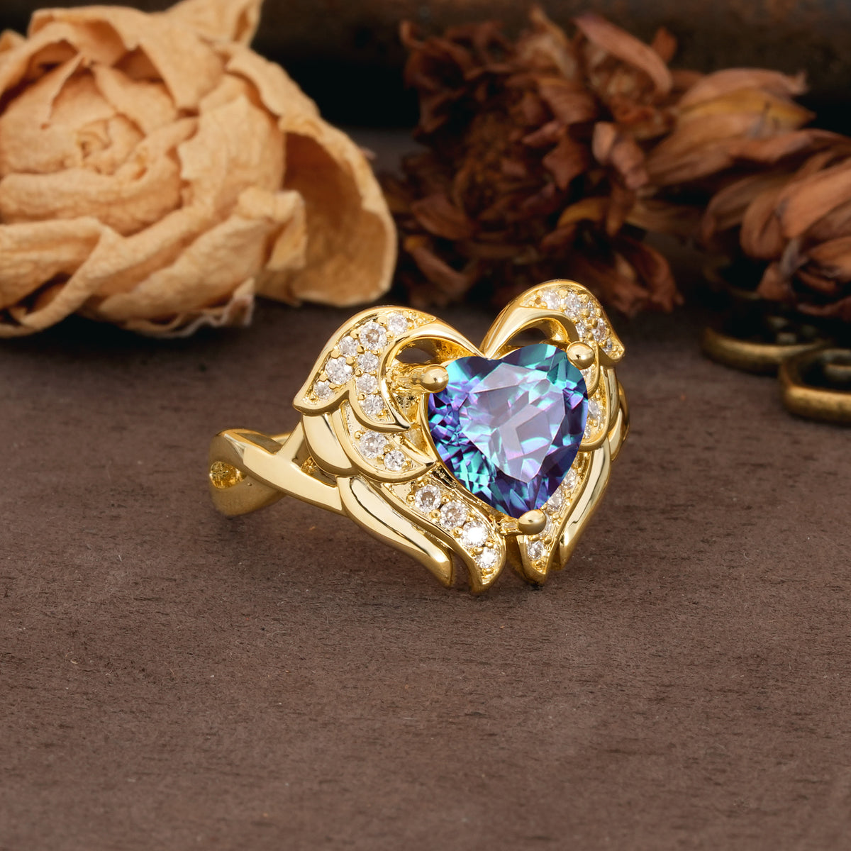 Unique, Luxurious Gothic Style 3 Prong Heart Cut Alexandrite Engagement Ring - Additional view