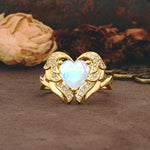 Unique, Luxurious Gothic Style 3 Prong Heart Cut Moonstone Engagement Ring - Additional view