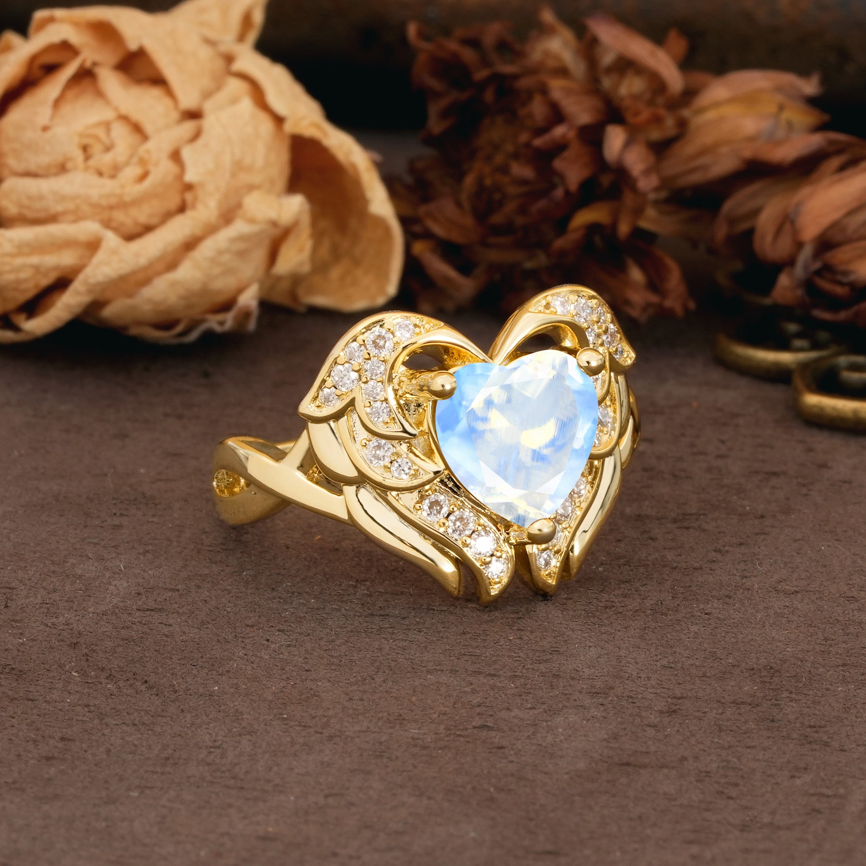 Unique, Luxurious Gothic Style 3 Prong Heart Cut Moonstone Engagement Ring - Additional view