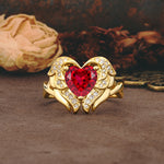 Unique, Luxurious Gothic Style 3 Prong Heart Cut Ruby Engagement Ring - Additional view