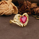 Unique, Luxurious Gothic Style 3 Prong Heart Cut Ruby Engagement Ring - Additional view